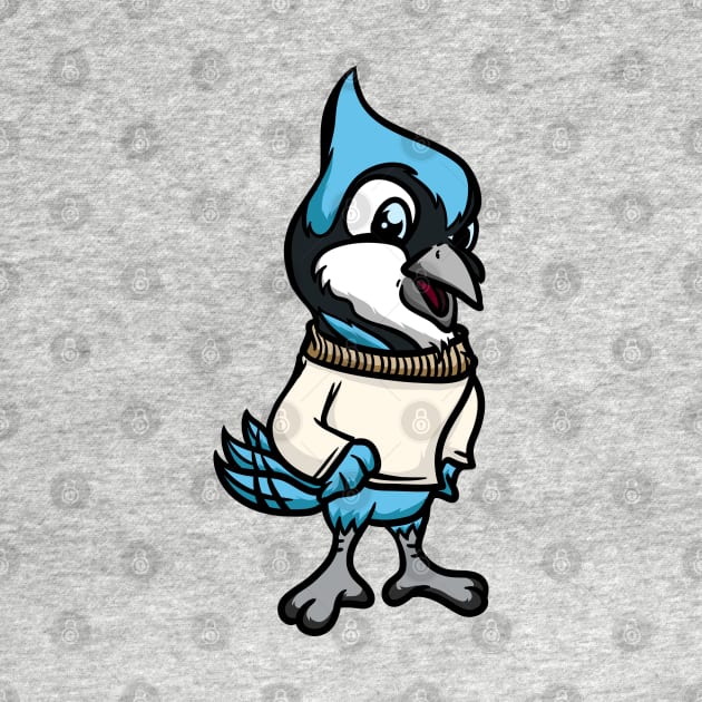 Cute Anthropomorphic Human-like Cartoon Character Blue Jay in Clothes by Sticker Steve
